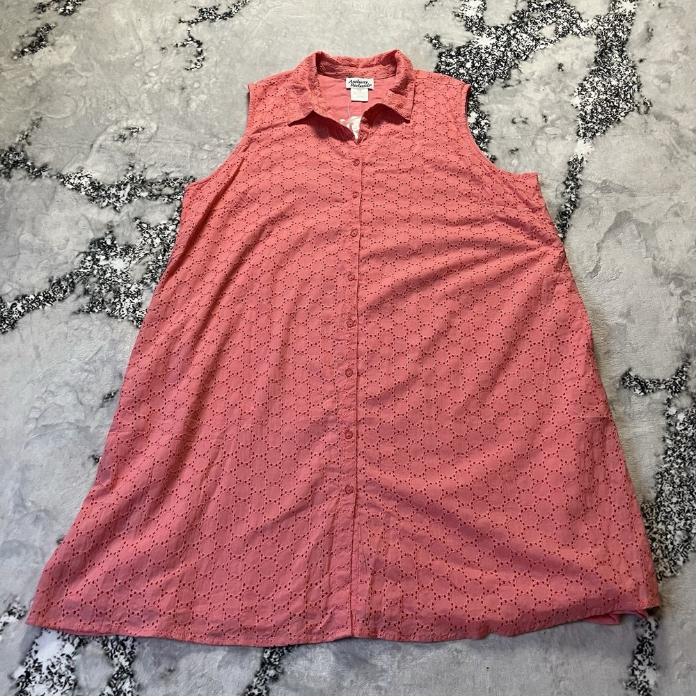 Anthony Richards Dress Womens‎ Size 22W Pink Cotton Button Front Eyelet